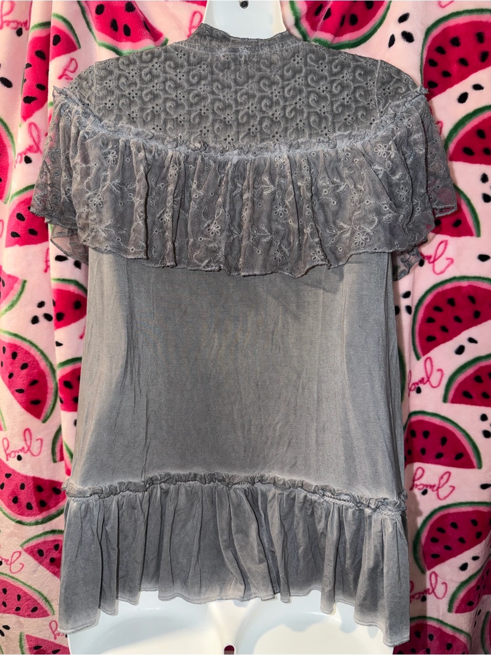 🩶 POL Eyelet Ruffle Button-Front Blouse - Picture 6 of 9